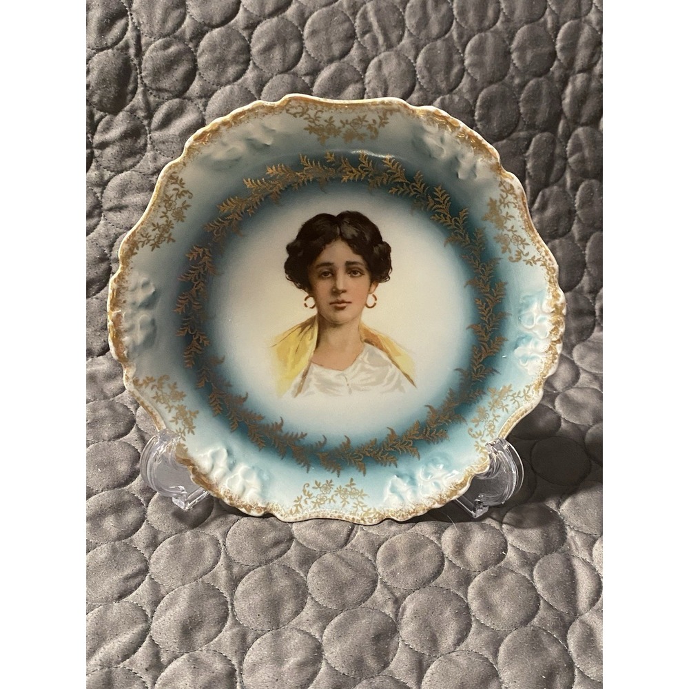 Antique Rosenthal Victorian Lady Portrait Plate 6.75" Gold Trim Pensee Bavaria